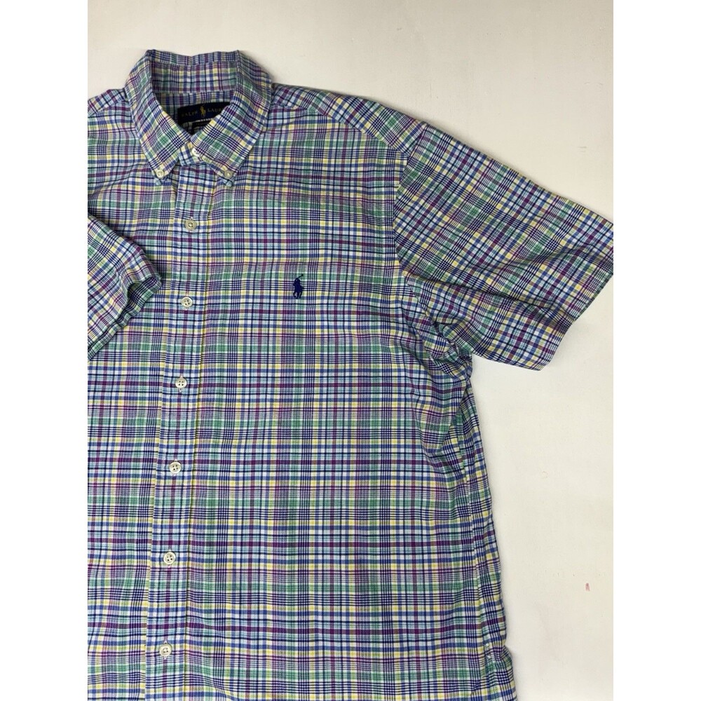 Ralph Lauren Mens Large Fit Blue Plaid Button Down Shirt Little Pony Preppy